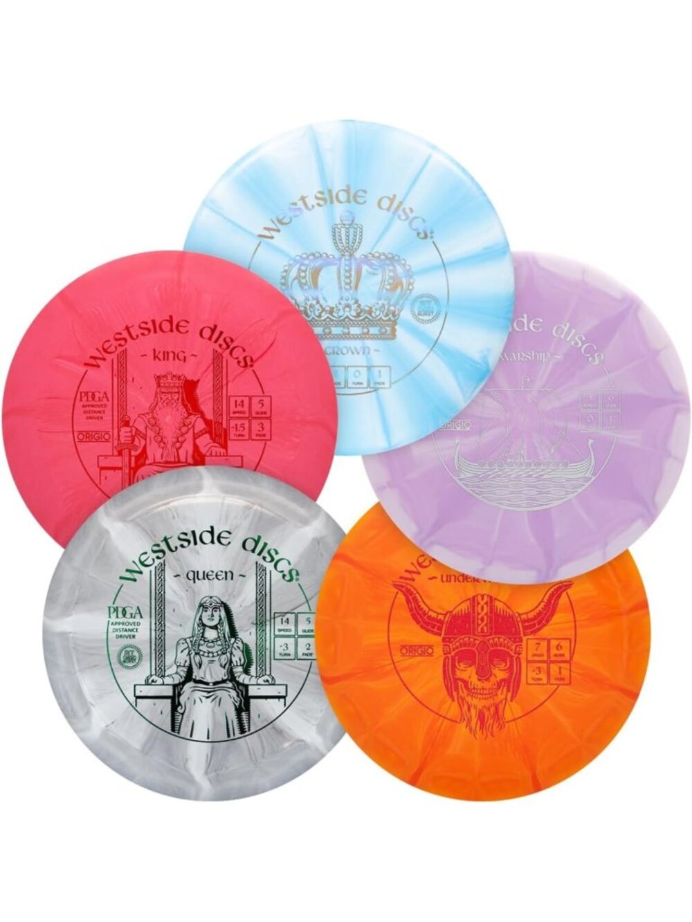 Beginner Disc Golf Starter Set - 5 Discs, 2 Drivers, Fairway Driver, Midrange